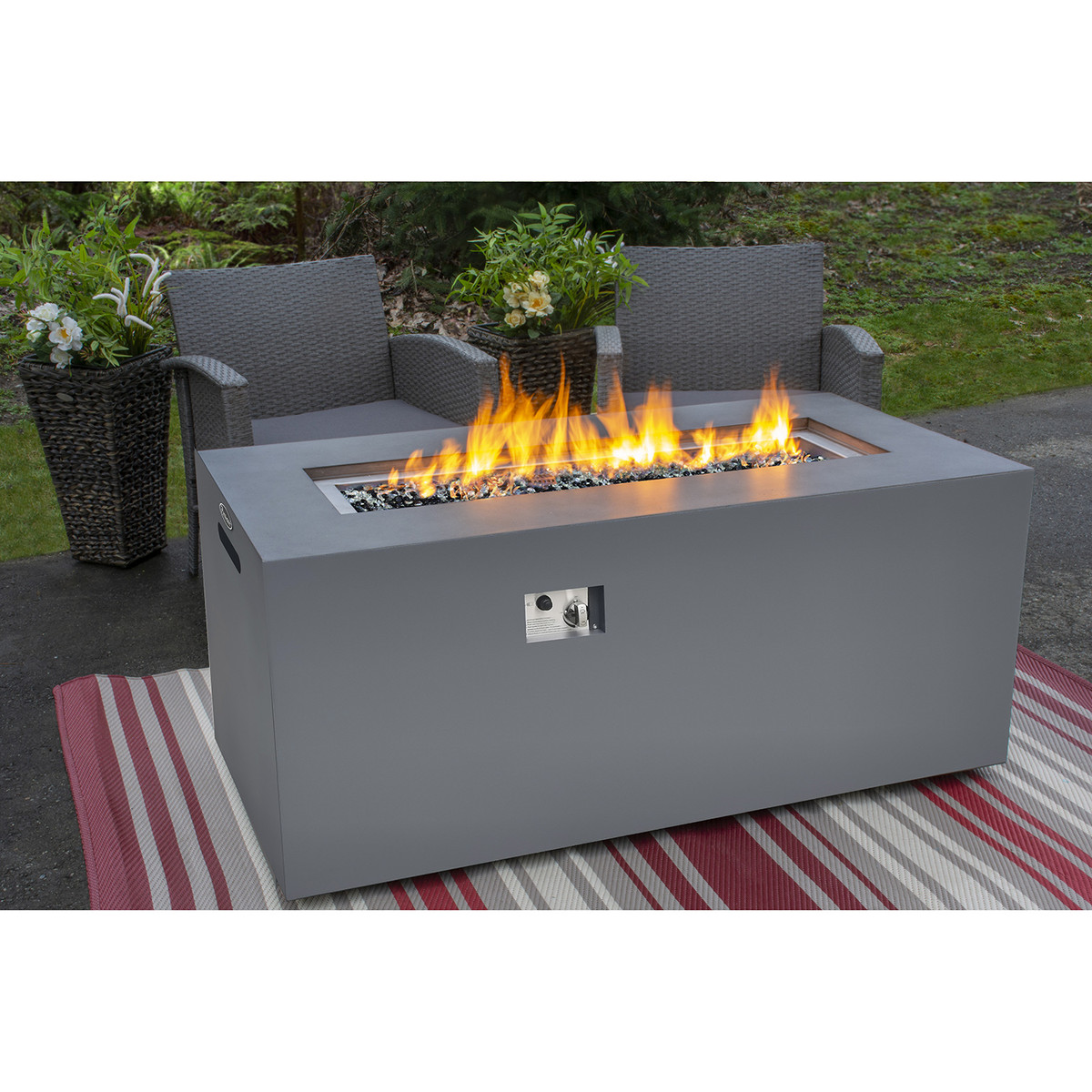 PARAMOUNT CONCRETE LOOK ALUMINUM FIRE TABLE, TALL RECTANGLE