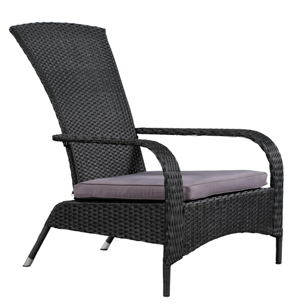 PATIOFLARE COMFORT HEIGHT MUSKOKA CHAIR, BLACK WICKER & DARK GREY CUSHIONS