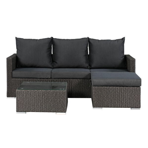PATIOFLARE EVAN SOFA SET, GREY WICKER & DARK GREY CUSHIONS