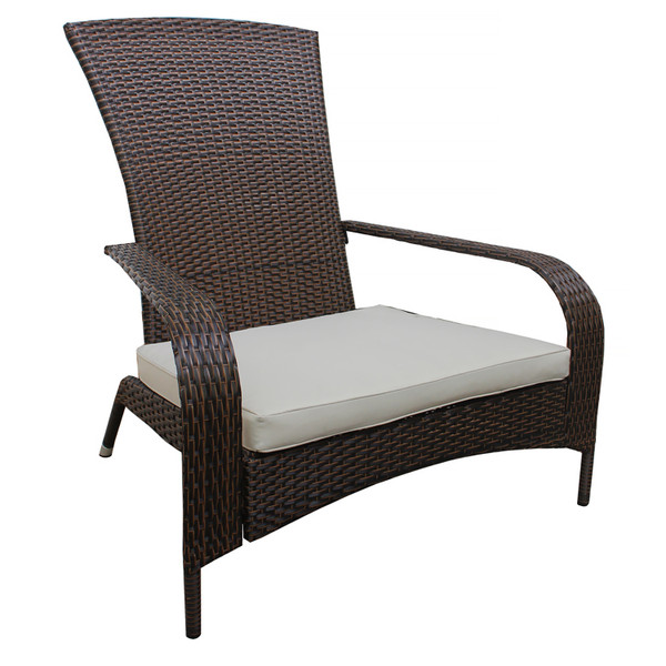 PATIOFLARE MUSKOKA CHAIR, CARAMEL BROWN WICKER & BEIGE CUSHIONS