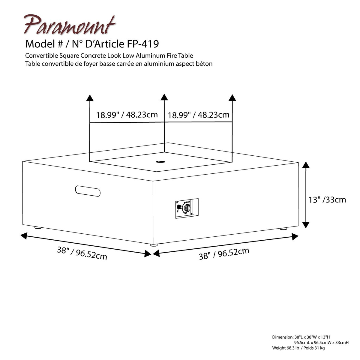 Paramount Fire Table Square 5