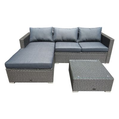 PATIOFLARE EMMETT OUTDOOR SOFA SET, GREY WICKER & DARK GREY CUSHIONS