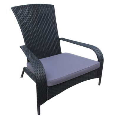 PATIOFLARE MUSKOKA CHAIR, BLACK WICKER & DARK GREY CUSHIONS